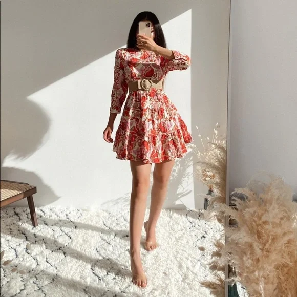 New Zara Mini Floral Dress S Red Pink - Picture 4 of 15